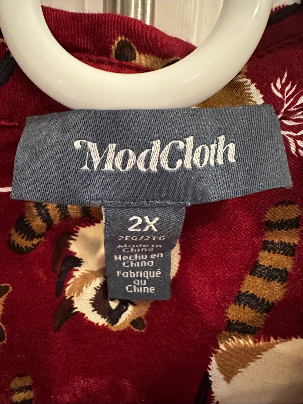 ModCloth Burgundy Raccoon Print Button-Up - Picture 3 of 5